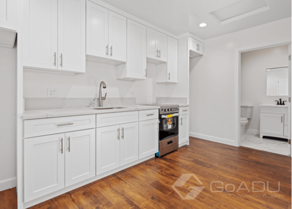 ADU in Van Nuys white kitchen and bathroom (1)